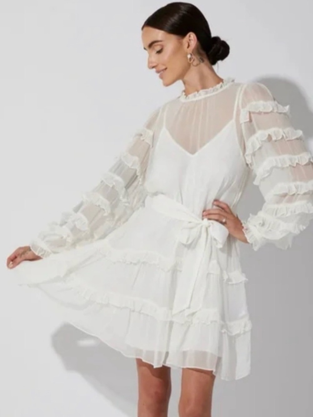 CLEOBELLA: Lacey Sheer Mini Dress, NWT, size L